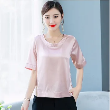 

Women's new round neck five-point sleeve chiffon solid color T-shirt red