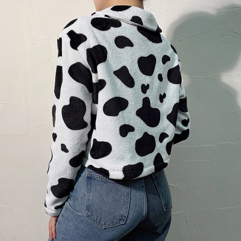 Promo Rockmore Milk Cow Print Winter Coats And Jackets Woman Bodycon Zipper Turndown Coat Harajuku Autumn