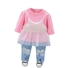 Nueva primavera y otoño bebé de encaje de las Niñas Ropa de los niños de moda lindo camiseta pantalones 2 unids/set niño traje Casual niños ropa deportiva
