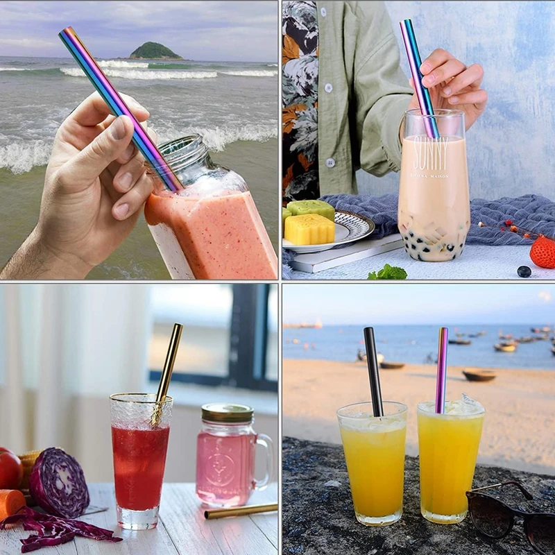 12x215mm Metal Straw 304 Stainless Steel Straws 8.5'' Reusable Drinking Straws for Bubble Tea Boba Smoothies Milkshakes