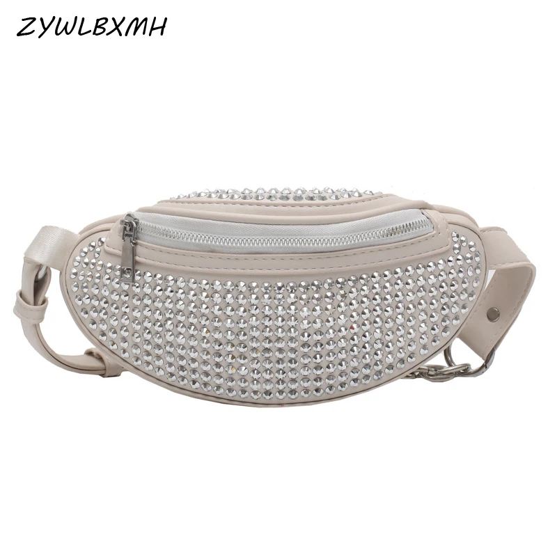

ZYWLBXMH Diamond Waist Pack Behind Zipper Pocket Waist Bag Waterproof PU Leather Fanny Pack Solid Color Chest Bag Women Belt Bag