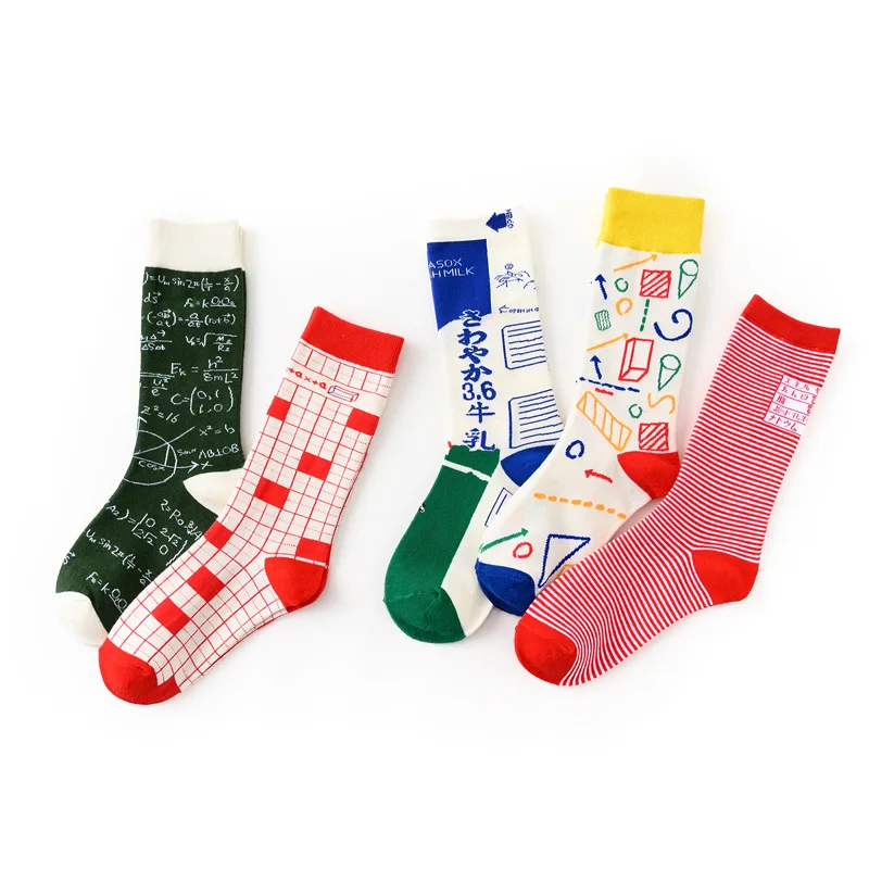 

Happy Socks Women Funny Cartoon Animal Printed Personality Design Motion Harajuku Cotton Breathable mathematics geometric Socks