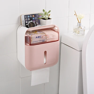 Pink Настенная Водонепроницаемая двухслойная тканевая коробка для ванной комнаты, полка для туалетной бумаги/рулонная бумага/Туалетная бумага/коробка - Цвет: Pink