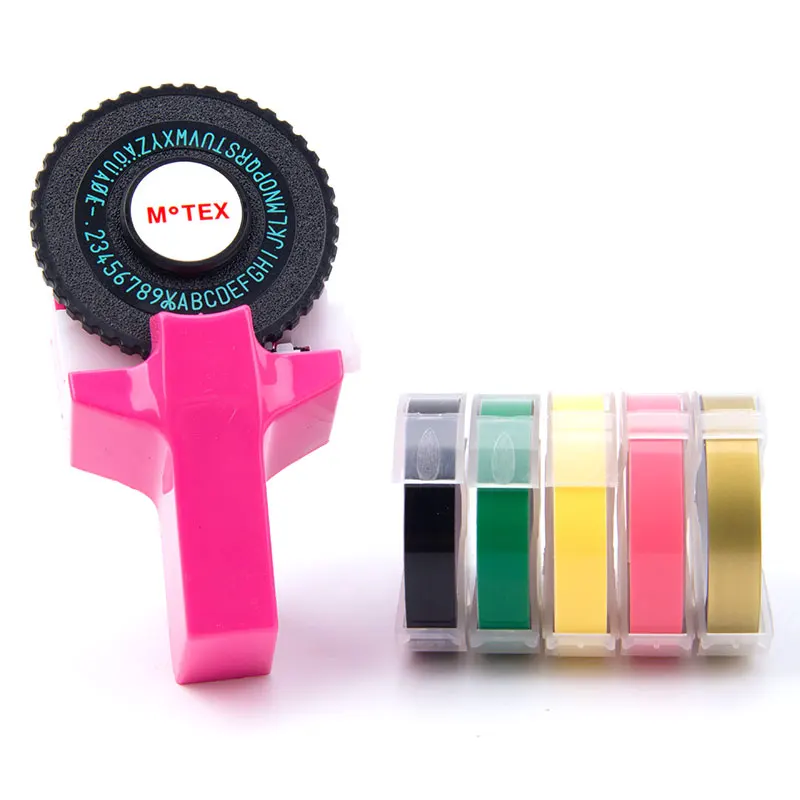 Pink-5pcs-5 UniPlus Motex пишущая машинка, совместимая с Dymo, 3D производитель этикеток E101, Принтер этикеток, Мини DIY, лента для тиснения букв - Цвет: Pink-5pcs-5