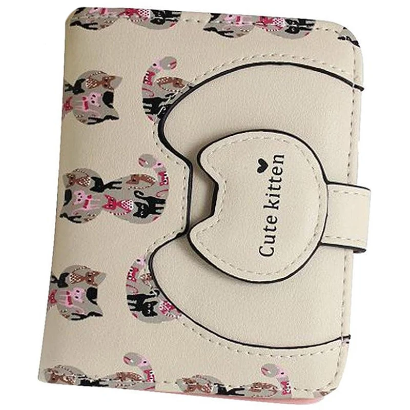 Ctue Женщины кошка кошелек короткий кошелек сумки Держатель для карт(бежевый