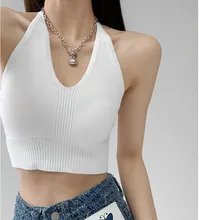 

HELIAR Women Cross Halter Tops Knitted V-Neck Y2K Sexy Camis Women Solid Crop Tops Women Camis INS Hot Tops 2022 Summer