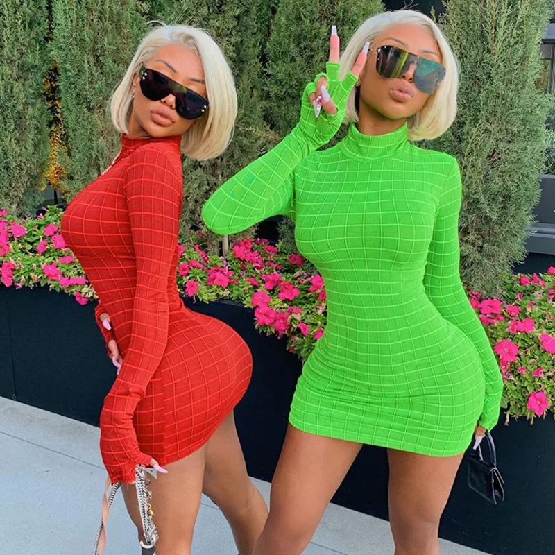

Hot style fall 2019 sexy temperament high-end women's long-sleeve round-neck one-step dress