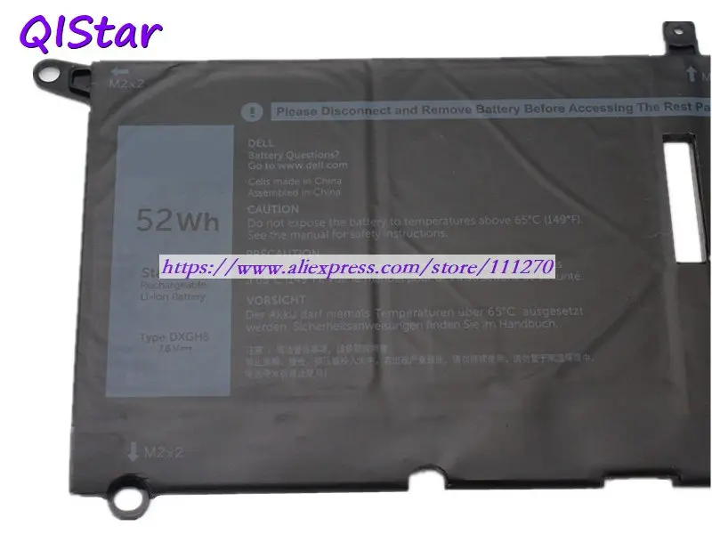 QISTAR 7,6 V 52Wh подлинный DXGH8 0H754V Аккумулятор для ноутбука Dell Inspiron 7390, XPS 13 9370 ноутбук компьютер