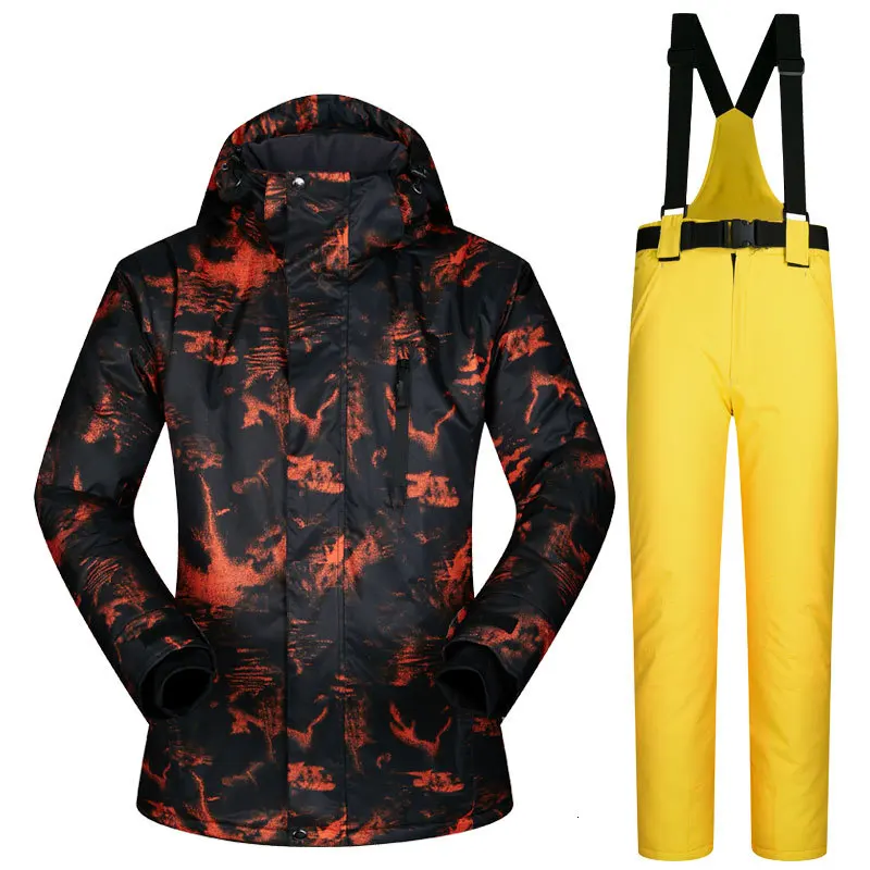 Лыжная куртка, Мужская теплая одежда, лыжный и сноубордический костюм, куртка+ штаны, Мужская ветрозащитная водонепроницаемая одежда, зимний брендовый мужской лыжный костюм - Цвет: TY02 YELLOW
