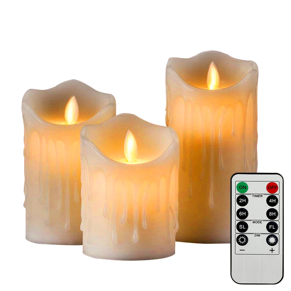 3 Pcs Remote Control LED Flameless Pillar Candle