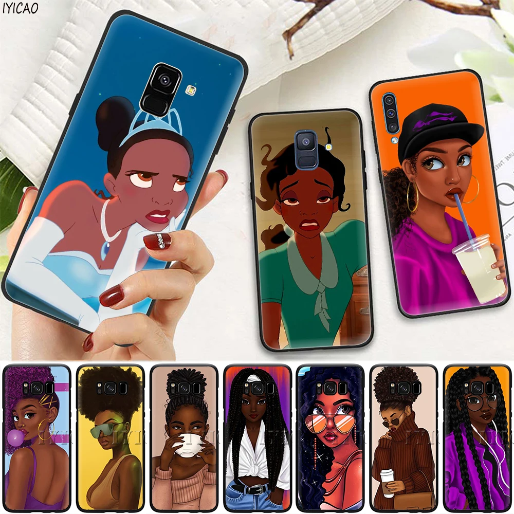IYICAO Cartoon Black Girls Soft Phone Case for Samsung Galaxy A9 A8 A7 J6 A6 Plus 2018 A5 A3 2016 2017 Silicone Cover |