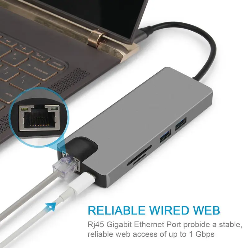 9 в 1 Тип C до 2 USB SD TF карта Lan Vga Hdmi USBC 3,5 мм Aux Jack адаптер концентратор Расширение PD зарядная док-станция 1000 Мбит/с Rj45 Otg Di