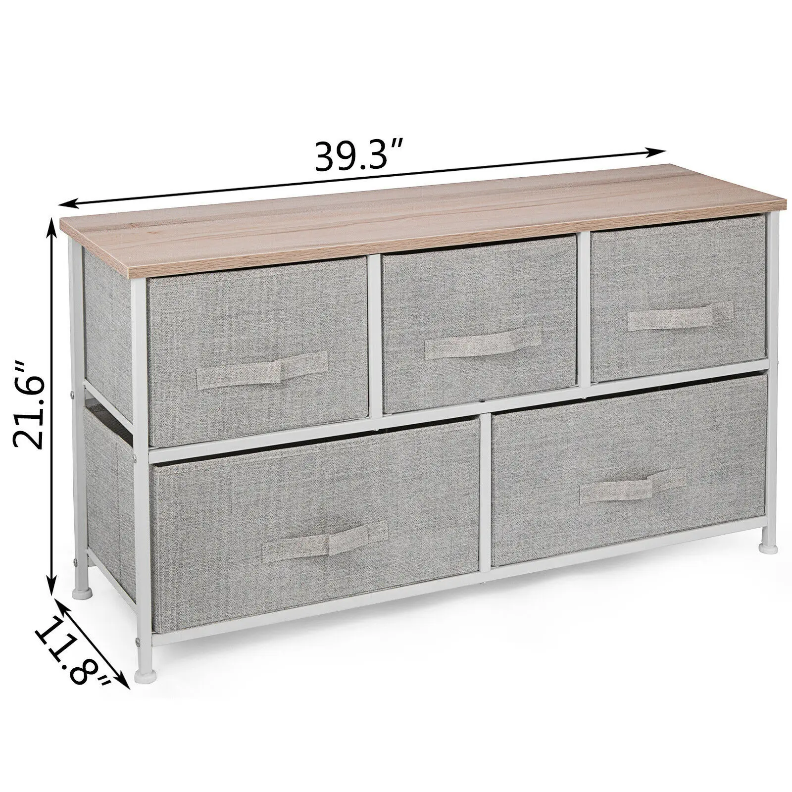 5-Drawer Dresser Storage Closet W/ 5 Removable Fabric Drawers Wide Bamboo Shelf 