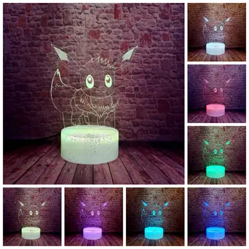 

Eevee Figuras Model juguetes 3D LED Kids Nightlight Colorful Changing Light Pikachu Bulbasaur Charmander action & toy figures