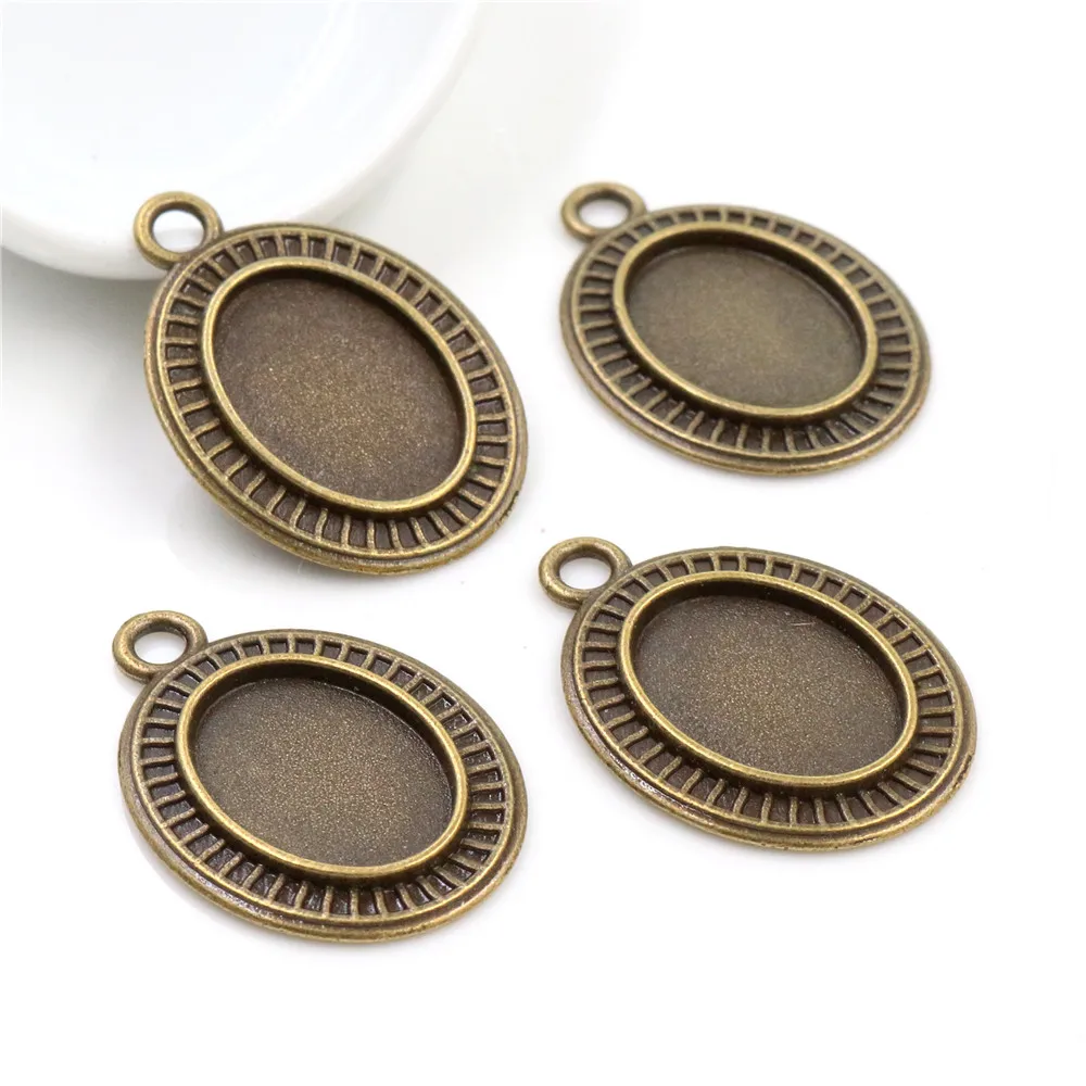 

8pcs 13x18mm Inner Size Bronze Simple Style Cameo Cabochon Base Setting Charms Pendant necklace findings (D4-16)