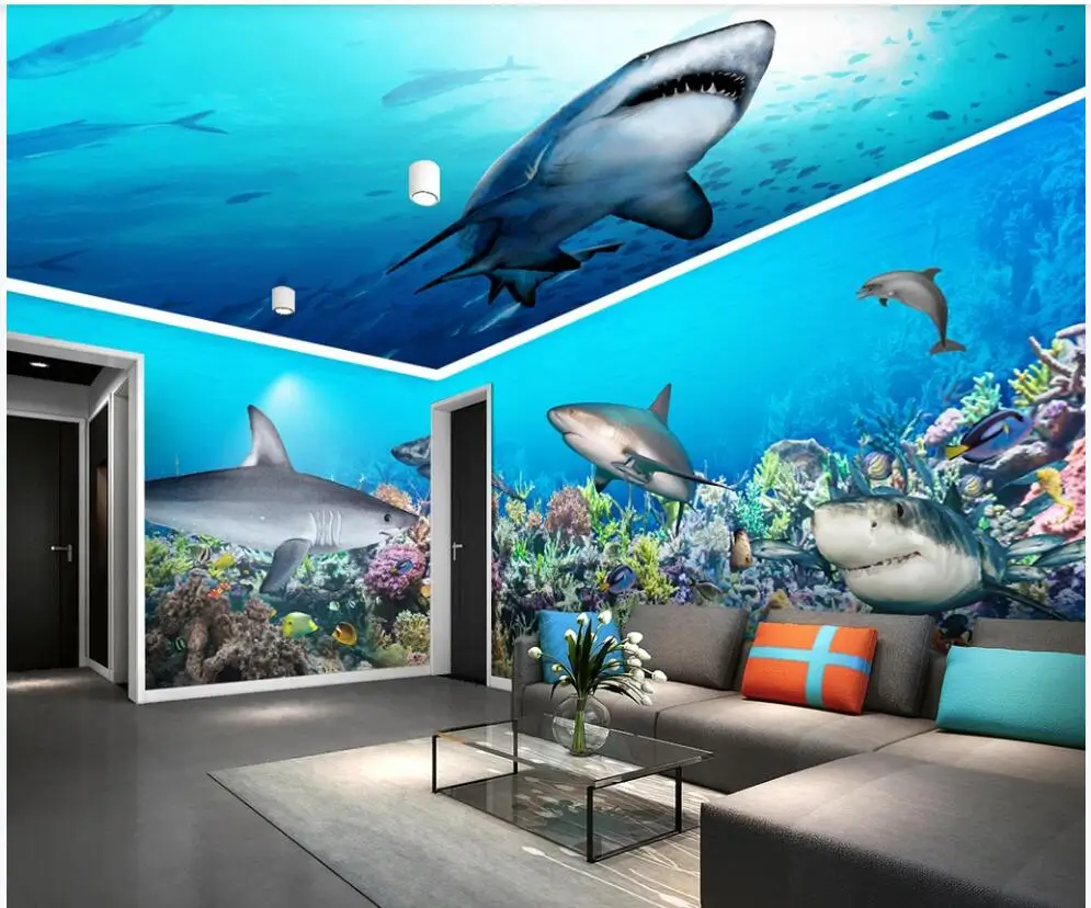 

3d wallpaper custom photo mural Underwater world shark theme space Whole house wall home decor room wallpaper for walls 3 d