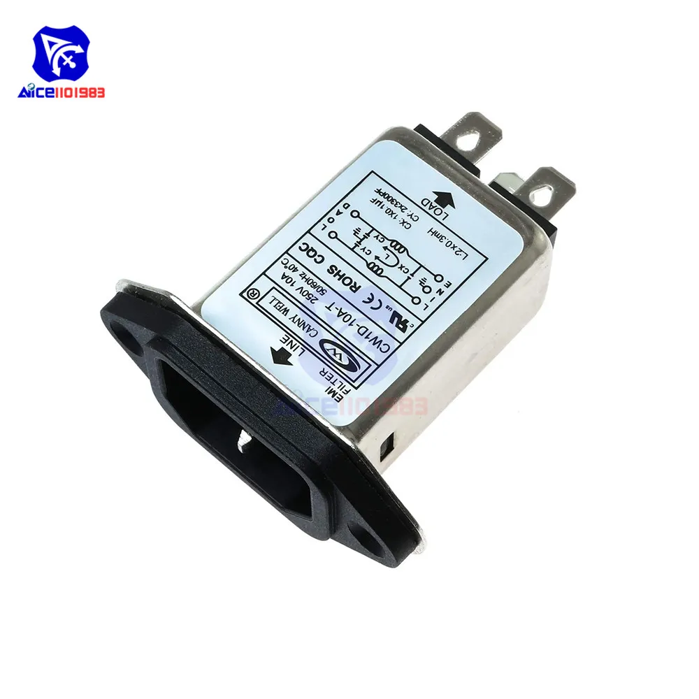 Power Filter Module AC 250V 10A IEC 320 C14 Male Plug 3 Pins PCB Panel Power Socket Connector EMI For Fitness Equipment