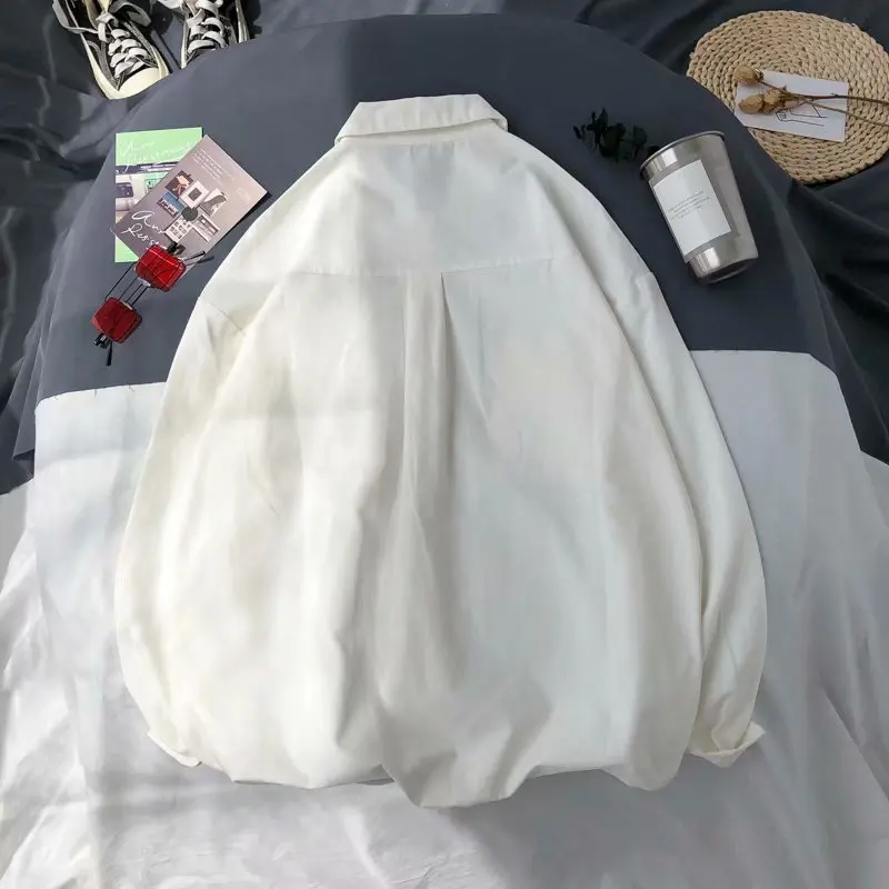 Рубашка мужская однотонная с длинным рукавом модная уличная одежда в Корейском