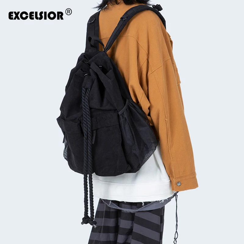 

EXCELSIOR Stylish Backpacks Waterproof Canvas Schoolbags for Teenagers Hip-hop Street style Backpack Big Capacity Drawstring Bag