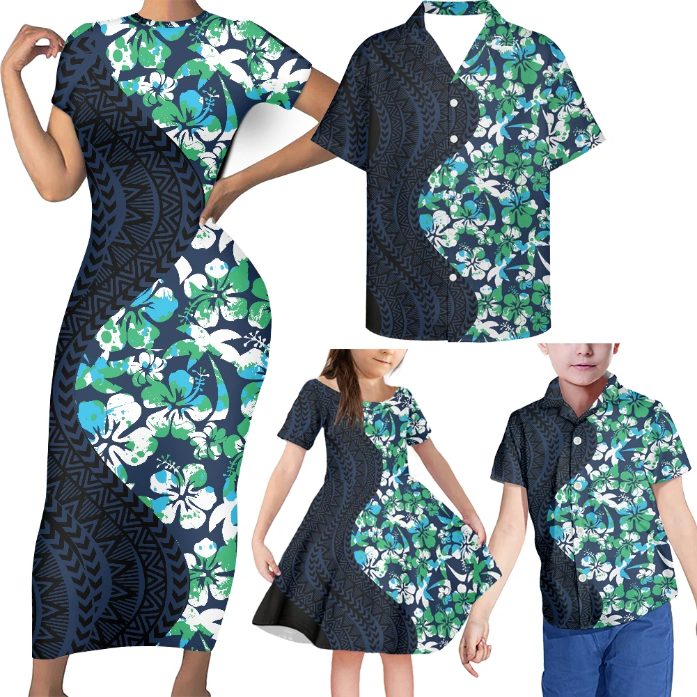 HYCOOL - Ropa a juego para madre e hija, diseño tribal polinesio dorado, venta al por mayor, 4 piezas, conjuntos familiares a juego, camiseta para papá, regalo