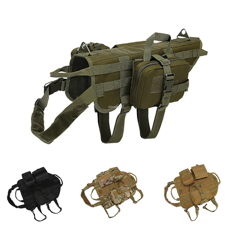 

Molle Military Dog Vest Adjustable Army Tactical Dog Training Vest with 4 Pouches Outdoor Service Dog Hunting Vests Harness