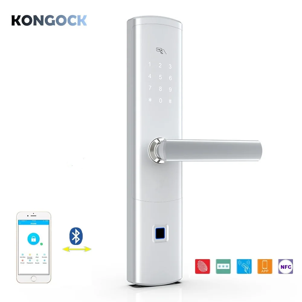 

Bluetooth APP Fingerprint wireless smart door lock, RFID Card digital password NFC access USB power supply physical key