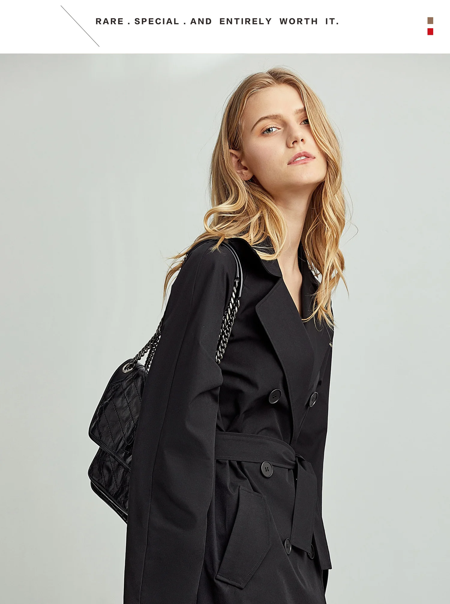 Amii English wind temperament medium and long style windbreaker woman autumn dress double row buckle fastening belt coat