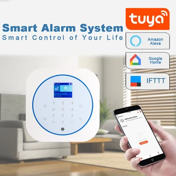 

TUYA WIFI GSM Alarm System Burglar Security Wireless System Remote APP control Multiple Language Work with Google Home/Alexa