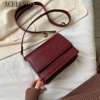 

ACELURE Simple Style PU Leather Shoulder Messenger Bag for Women Solid Color Lady Stone Pattern Crossbody Bags Travel Handbags