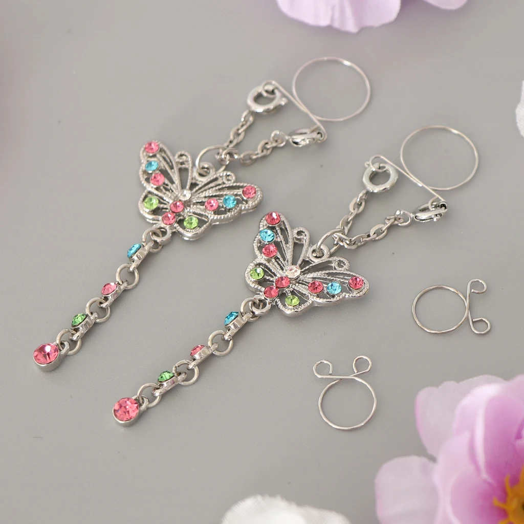 2 Pieces Nipple Rings + 2 Pieces Alternative Small Rings Butterfly Dangle Nipple Rings Piercing