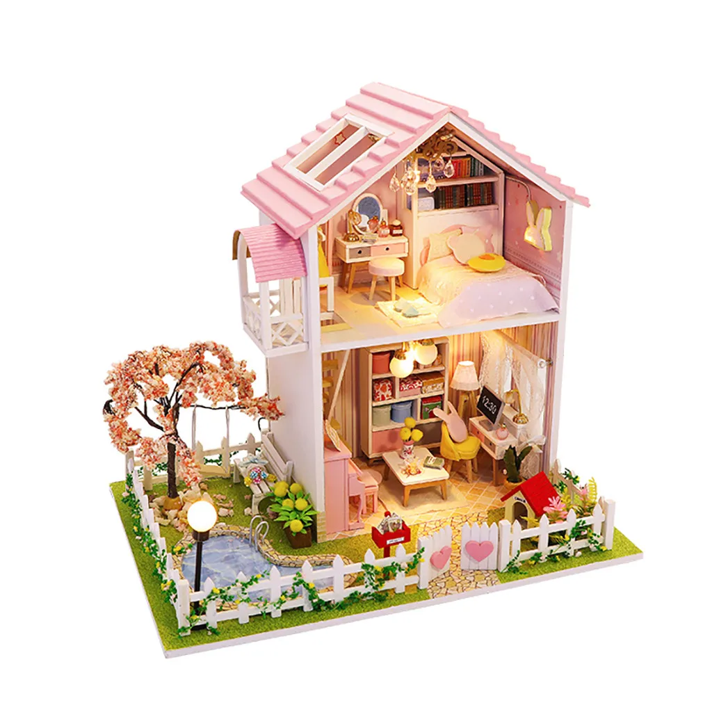 Diy Miniature Doll House Model Toys For Kids 3d Wooden Furniture Flower Room Simulation Toy Christmas Decorate Craft Toy Gift G6