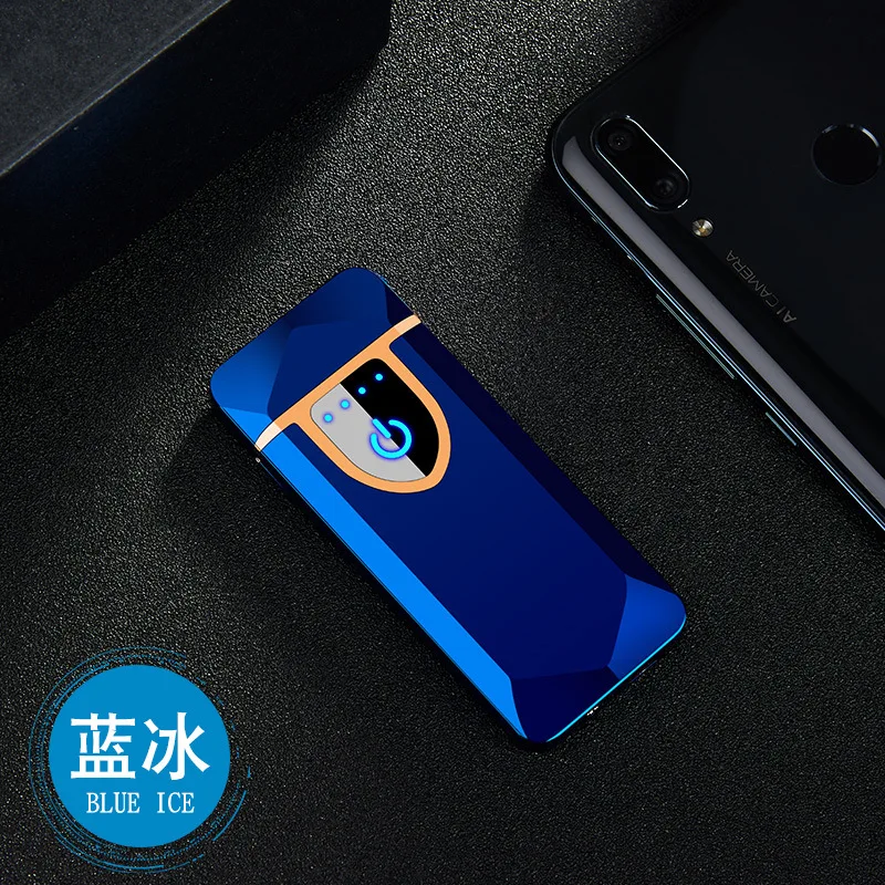 High Quality Metal USB Charging Ligther Dual Arc Plasma Lighters Thin Electric Rechargeable Cigarette Lighter Windproof Men Gift - Цвет: Blue