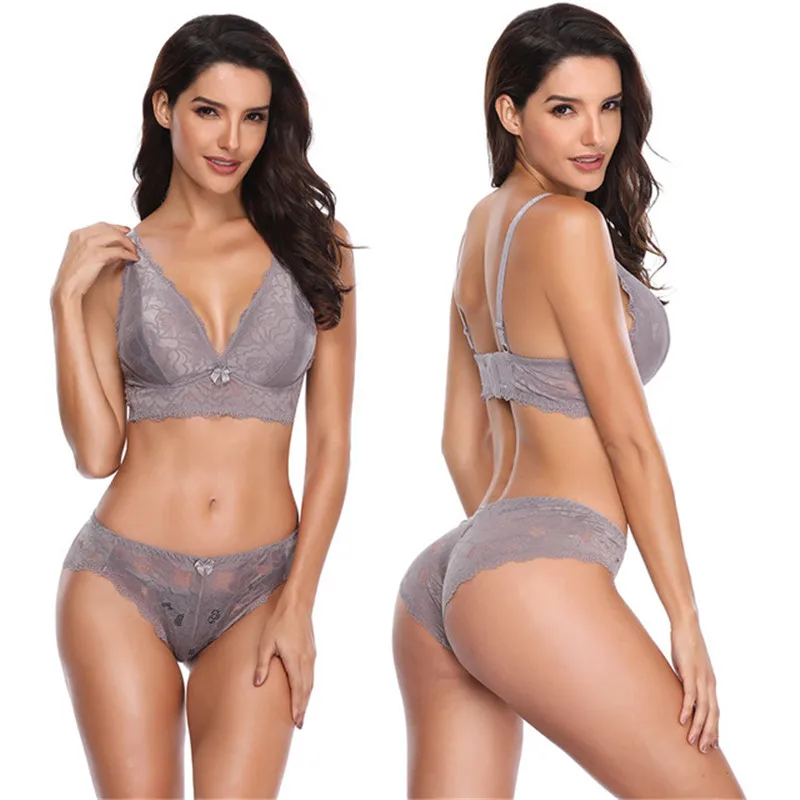 Sexy Underwear Women Bra Set Deep V Lace Bralette，V-Neck Wirefree Panty And BCD Cup Plus Size Lingerie | Женская одежда