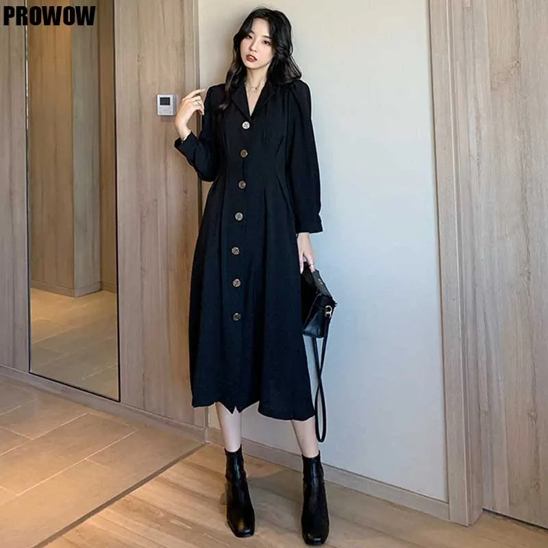 

Vintage Ladies Fashion Dress Korean Elegant One-Piece Women Dresses 2020 Spring Autumn New Women'S Single-Breasted Dresses Lady