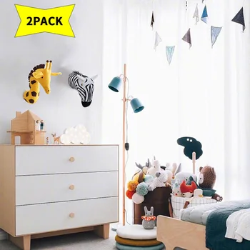 

3D Felt Head Animals Head Toys Kids Bedroom Cute Stuffed Wall Hangings Decoration (2Pack)Zebra+Giraffe