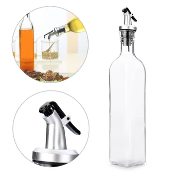 

500ml Transparent Clear Olive Vinegar Bottle BBQ Oil Pourer Dispenser Glass Bottle Anti Leak Kitchen Liquid Dispenser Cooking