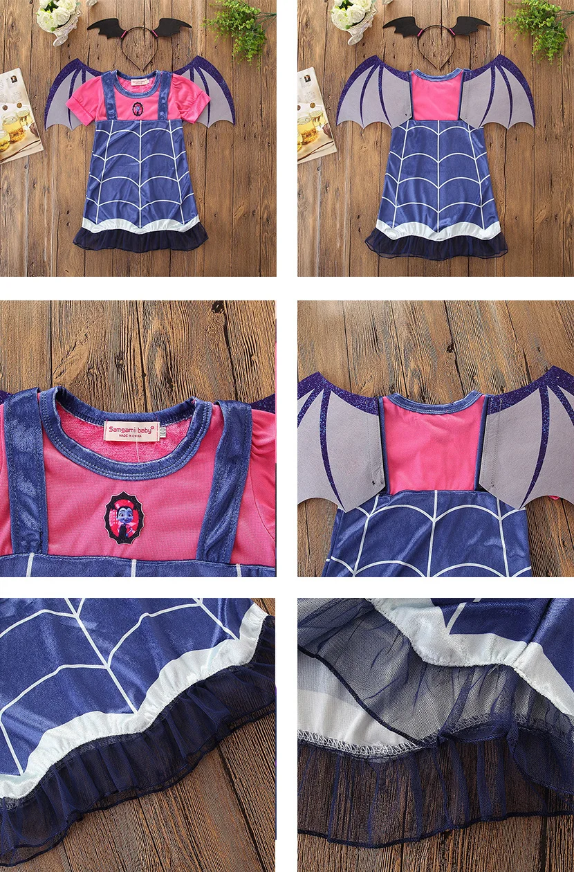 Vampirina/платье для девочек на Хэллоуин; Детский карнавальный Рождественский костюм вампира; детская одежда для дня рождения; летняя одежда; аксессуары