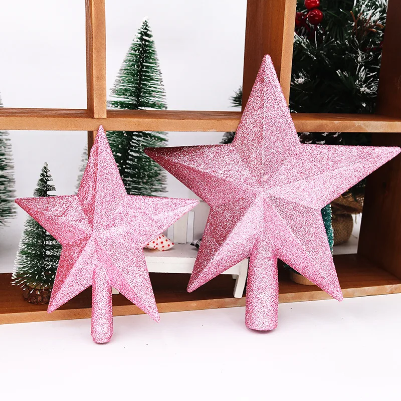 Christmas Tree Top Star Decorations Shiny Gold Powder Five-Pointed Star New Year's Ornament Merry Christmas Decorations