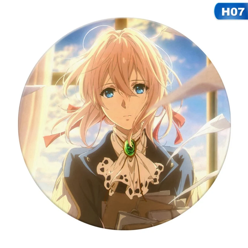 H07 1 шт.; Лидер продаж; аниме фиолетовый Evergarden значок косплея мультфильм Симпатичная брошь, булавки пакеты для сбора значки для рюкзаки кнопки для одежды - Окраска металла: H07