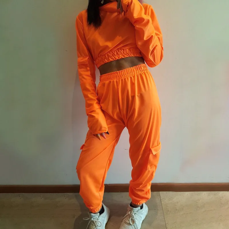 

Orange Two Piece Set Top and Pants Matching Sets Tracksuit Women Fall Winter 2019 Fashion Jogger Sweat Suits