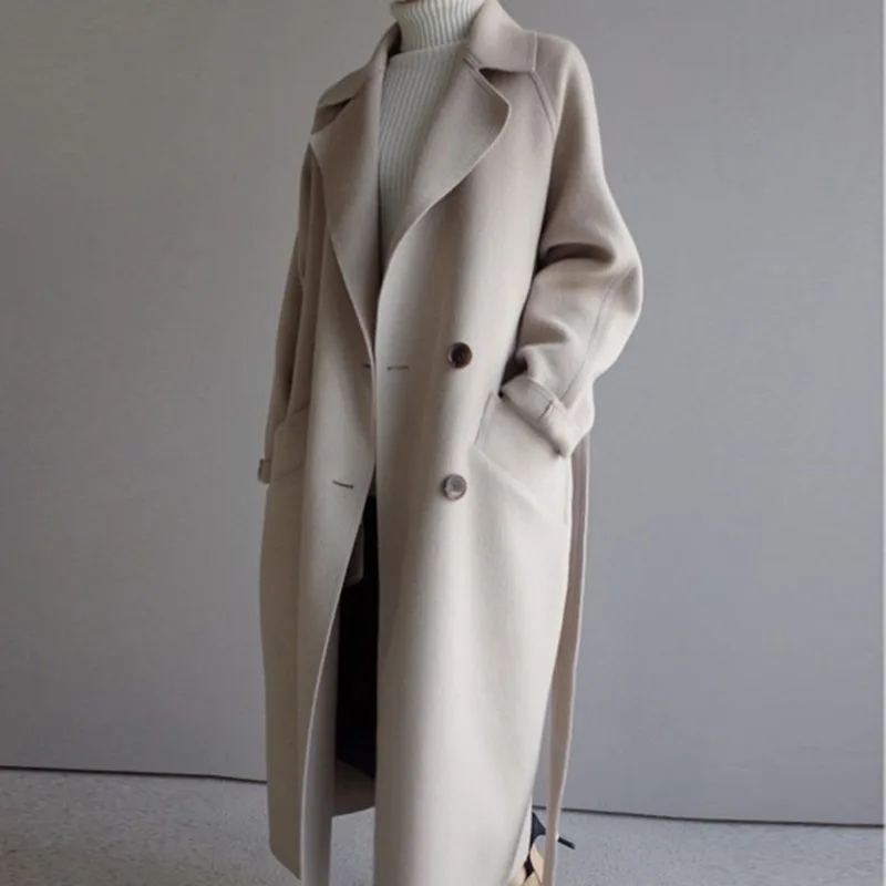 Winter Beige Elegant Wool Blend Women Korean