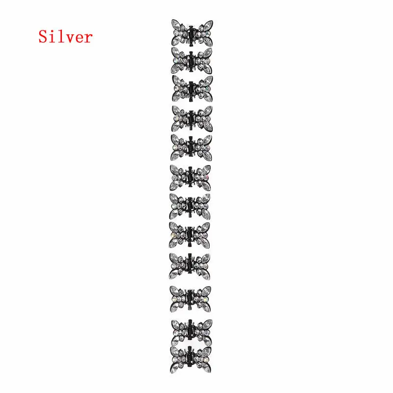 Silver 12 шт. Стразы Бабочка маленькие волосы когти-шпильки аксессуары украшения для волос заколки для волос для женщин девочек детей D08C - Цвет: Silver