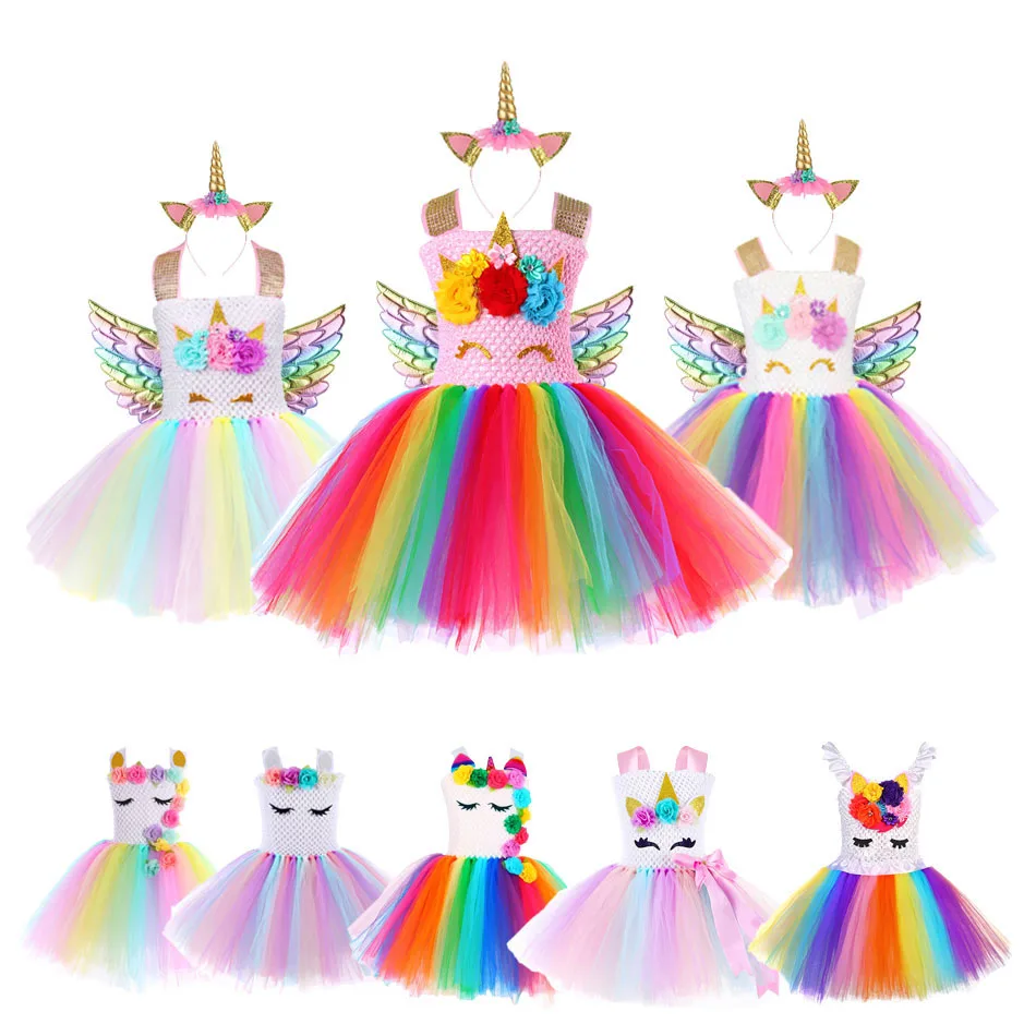 

Pastel Unicorn Costumes for Girls Princess Tutu Dresses for Kids Birthday Dress Up Clothes Children Halloween Christmas Costume