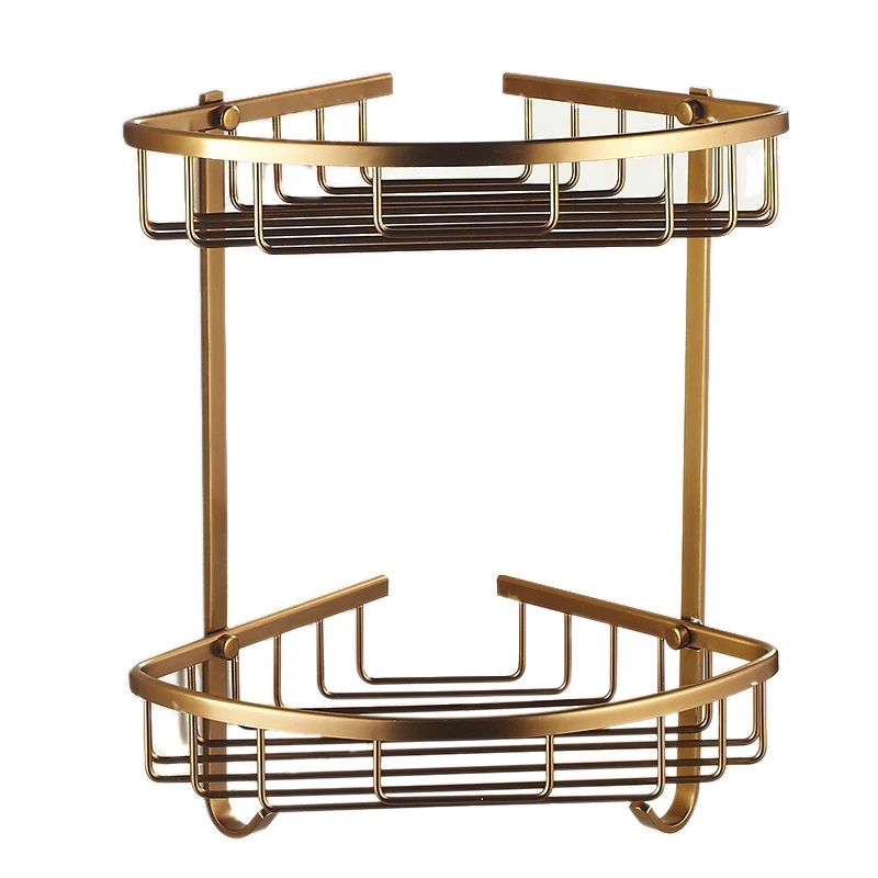 

Wall Mounted Antique Finish Aluminum Bathroom Shower Shampoo Shelf Basket Holder Fashion Double Layer