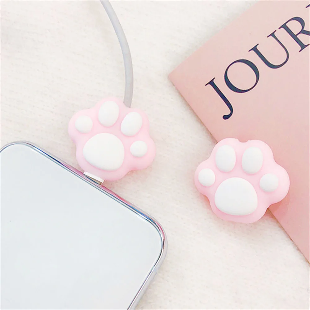 Kawaii розовый мультфильм кот лапы кабель Winder протектор для iPhone кабель милый Настольный провод, usb-кабель зарядное устройство наушники протектор
