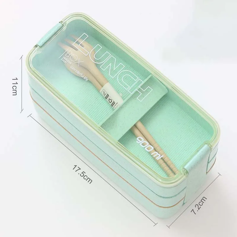 Microwavable путешествия прямоугольник трехуровневый Bento Box многоразовый Ланч герметичный вилка контейнер для ложек Посуда японский стиль