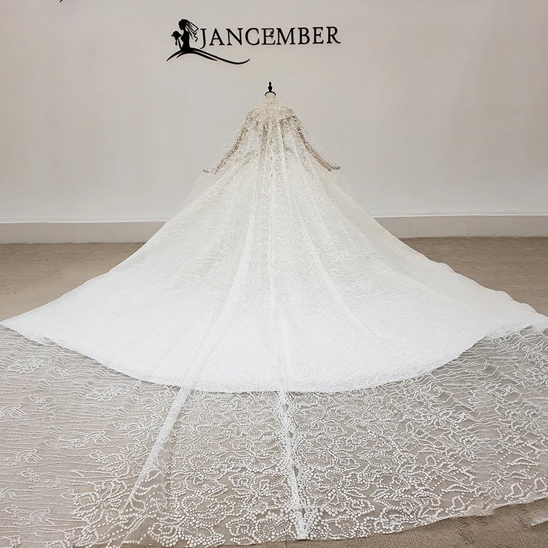 HTL1961 Elegant Shawl Yarn Sequin Crystal Pearls Wedding Dress 2020 V-Neck Short Sleeve Lace Up Back 2