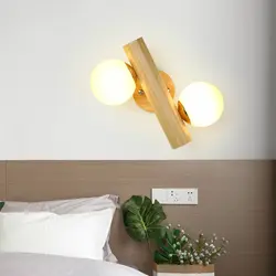 Скандинавский Креативный светодиодный настенный светильник, деревянный прикроватный светильник для спальни, стеклянный шар для