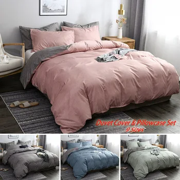 

Solid Color Home Bedding Soft Duvet Cover & 1/2pcs Pillowcases Set Single Double Full Queen King Sizes