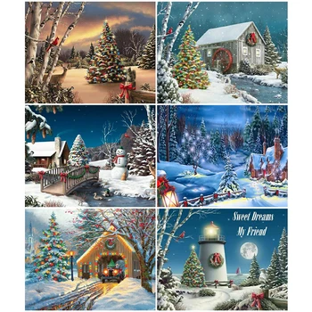 

HUACAN DIY Paint By Number Christmas Tree Drawing On Canvas Pictures By Number House Kits Home Decors